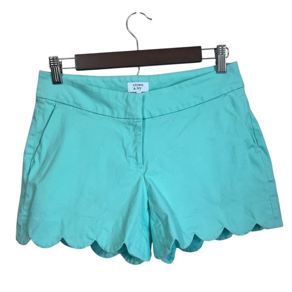 Crown and Ivy Shelby Shorts Scalloped Edge Turquoise Size 2 - Picture 1 of 9